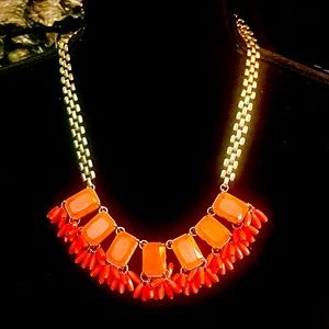 New - J. Crew Signed Orange Statement Necklace